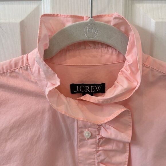 J Crew Pink Long Sleeve 100% cotton Ruffle Cottage Top w split hem- 4- like new! - Picture 5 of 12